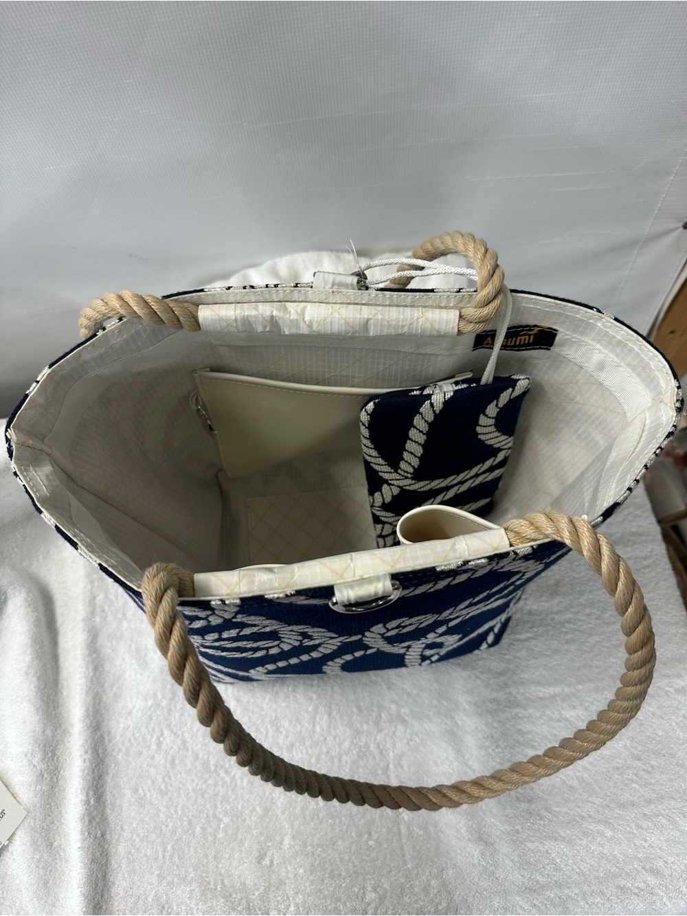 Navy Rope-Pattern Tote Bag with Natural Rope Handles - Picture 6 of 9